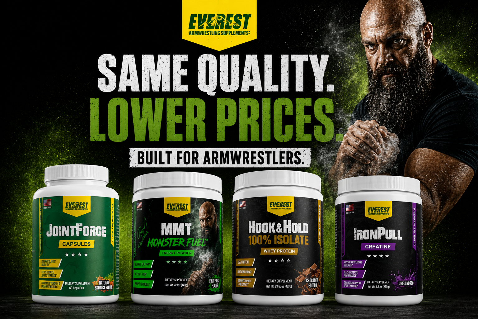 Bigger Value for Arm Wrestlers: Our Supplement Prices Have Been Reduced - Everest Armwrestling Supplements